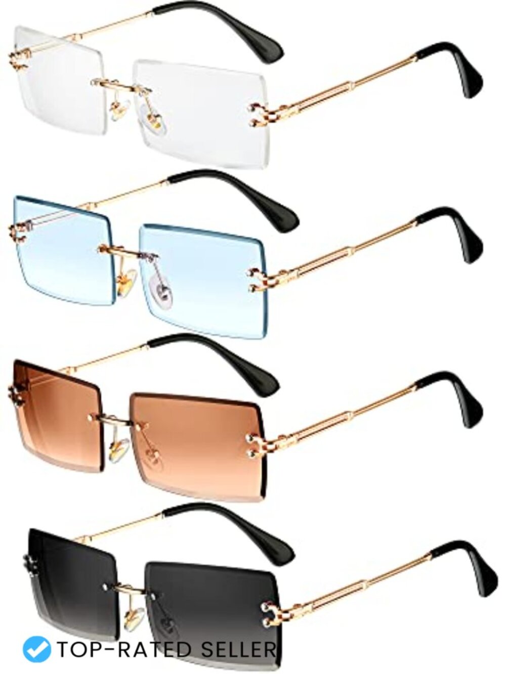 4 Pairs Rimless Rectangle Sunglasses Metal Frame Polarized UV Protection